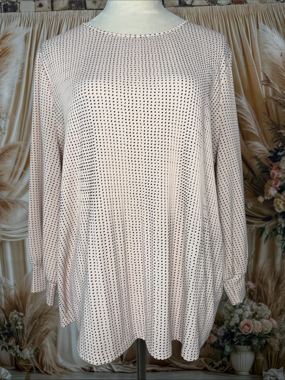 Adrianna Papell Light Blush Pink Polka Dot Long Sleeve Tunic